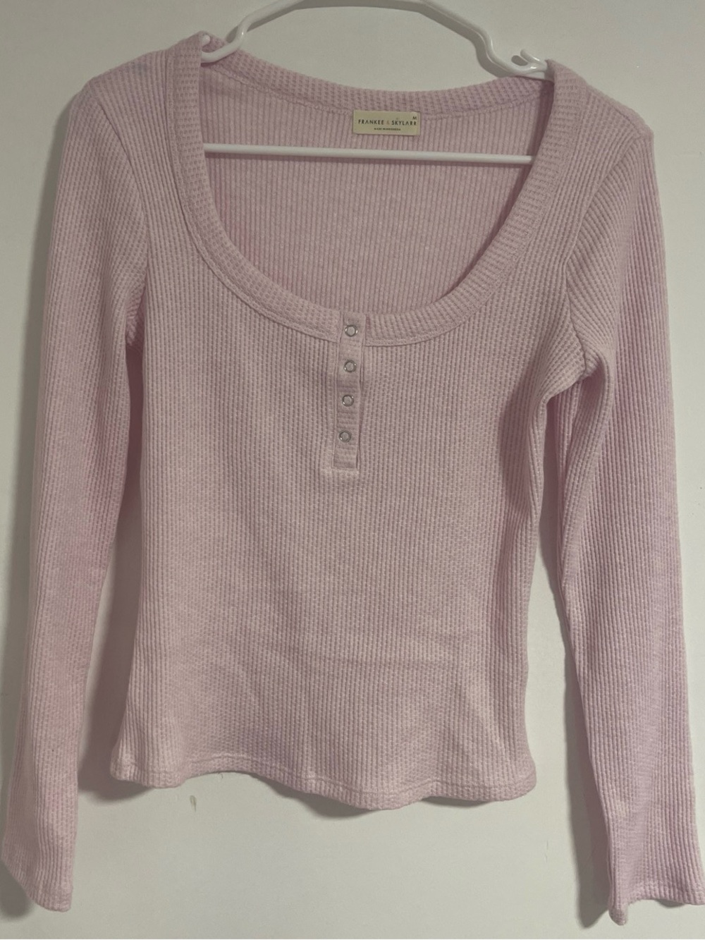 Frankee & Skylar Light Pink Waffle Knit Henley Top